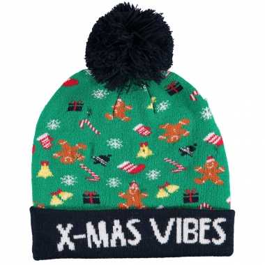 Foute kinder kerstmutsen/wintermutsen x mas vibes verlichting