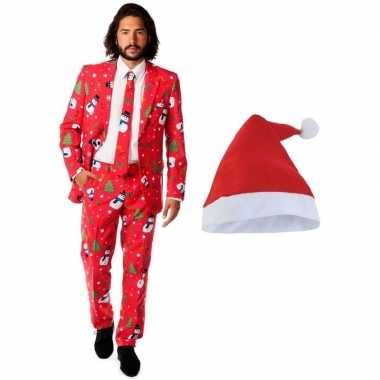Heren opposuits kerst kostuum rood kerstmuts maat (l)