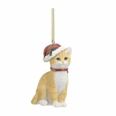 Kersthangers beige katten kerstmuts kerstversiering