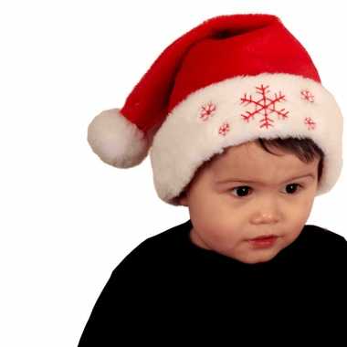 Rode baby kerstmutsen sneeuwvlokken