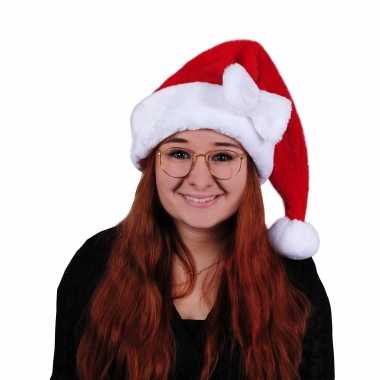 Rode pluche dames kerstmutsen strikje