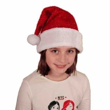 Voordelige pluche kerstmuts glitters kinderen