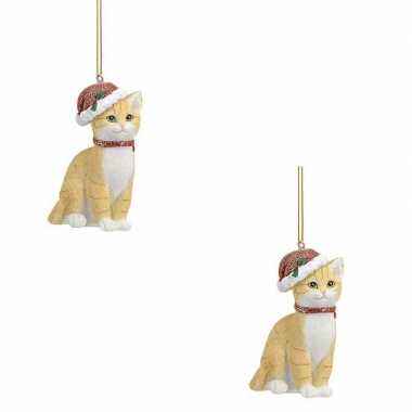 X kersthangers beige katten kerstmuts kerstversiering