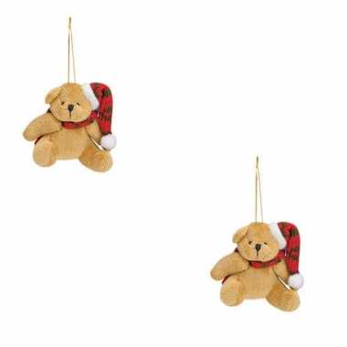 X kersthangers knuffelbeertjes beige rode sjaal muts