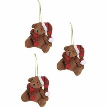 X stuks kersthangers knuffelbeertjes bruin rode sjaal muts
