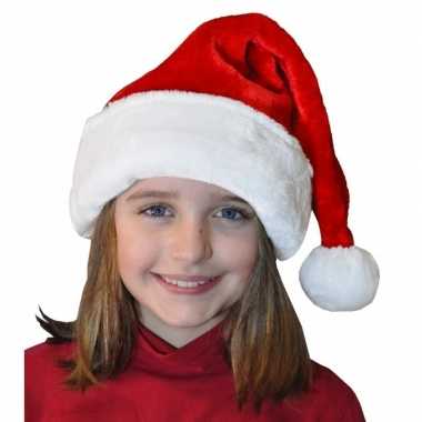 X stuks pluche luxe kerstmuts rood/wit kinderen