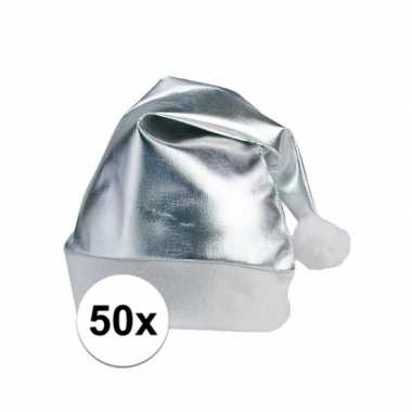 X stuks zilveren glimmende kerstmutsen volwassenen