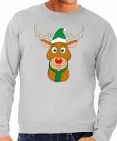 Foute kersttrui rendier rudolf groene kerstmuts grijs heren