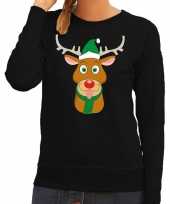 Foute kersttrui rendier rudolf groene kerstmuts zwart dames