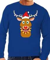 Foute kersttrui rendier rudolf rode kerstmuts blauw heren