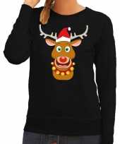 Foute kersttrui rendier rudolf rode kerstmuts zwart dames
