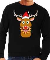 Foute kersttrui rendier rudolf rode kerstmuts zwart heren