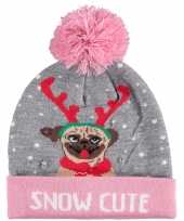 Foute kinder kerstmutsen wintermutsen snow cutie verlichting