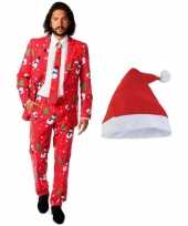 Heren opposuits kerst kostuum rood kerstmuts maat xl 10128782