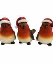 Kerst decoratie beeldje roodborstje vogel muts