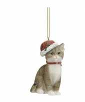 Kersthangers grijze katten kerstmuts kerstversiering