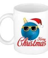 Merry christmas kerstcadeau kerstmok blauwe kerstbal kerstmuts ml