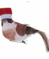 X kerstboomversiering bruine vogels kerstmuts clip 10237863