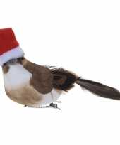 X kerstboomversiering donkerbruine vogels kerstmuts clip
