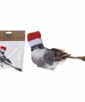 X kerstboomversiering grijze vogels kerstmuts clip 10238498