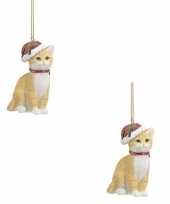 X kersthangers beige katten kerstmuts kerstversiering