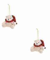 X kersthangers knuffelbeertjes wit rode sjaal muts